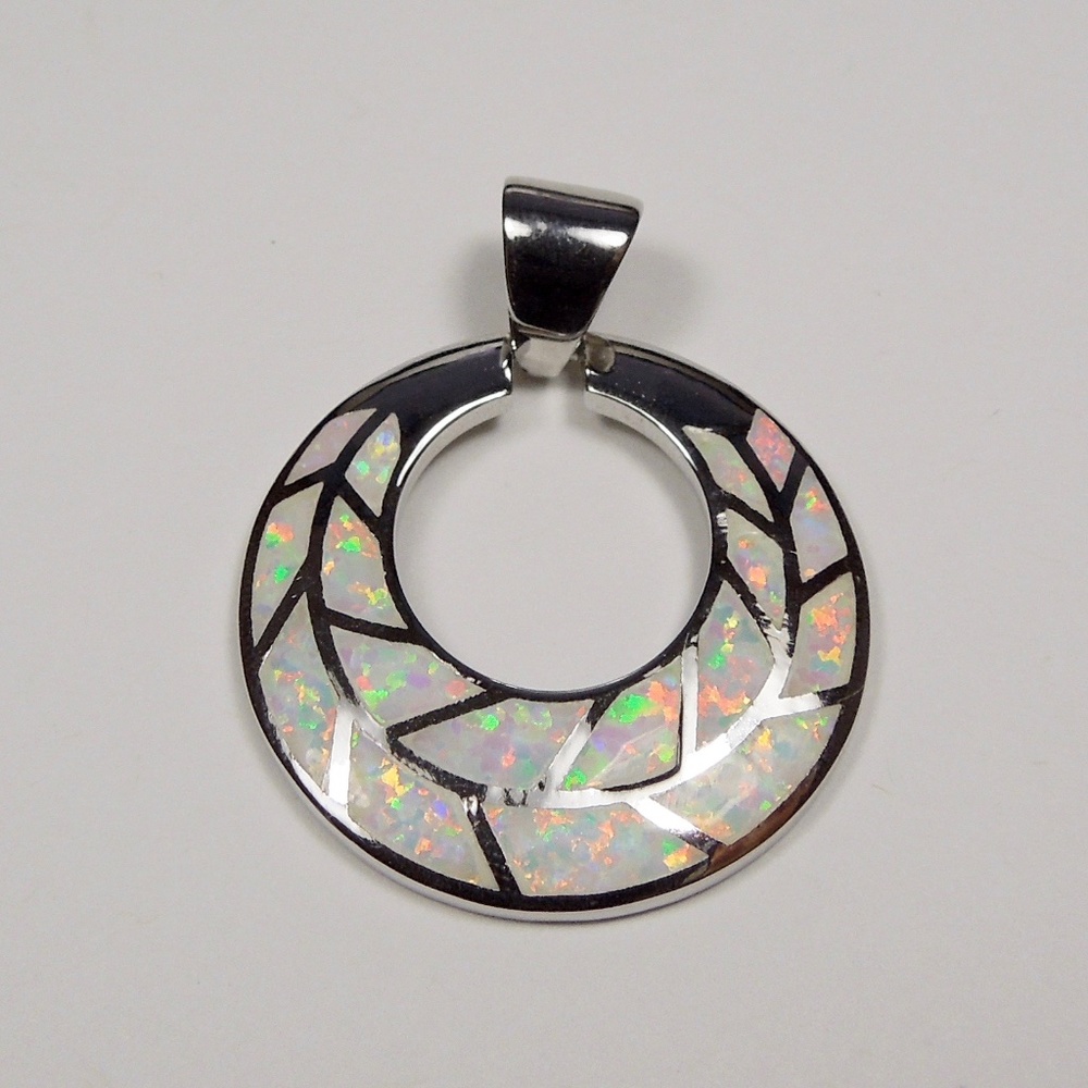 White Fire Opal Inlay Sterling Silver Pendant